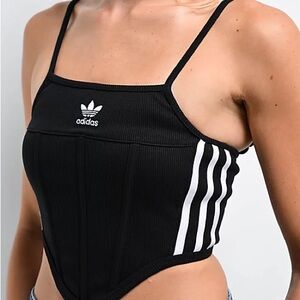 Adidas Black and White Striped Corset-Style Tank Top